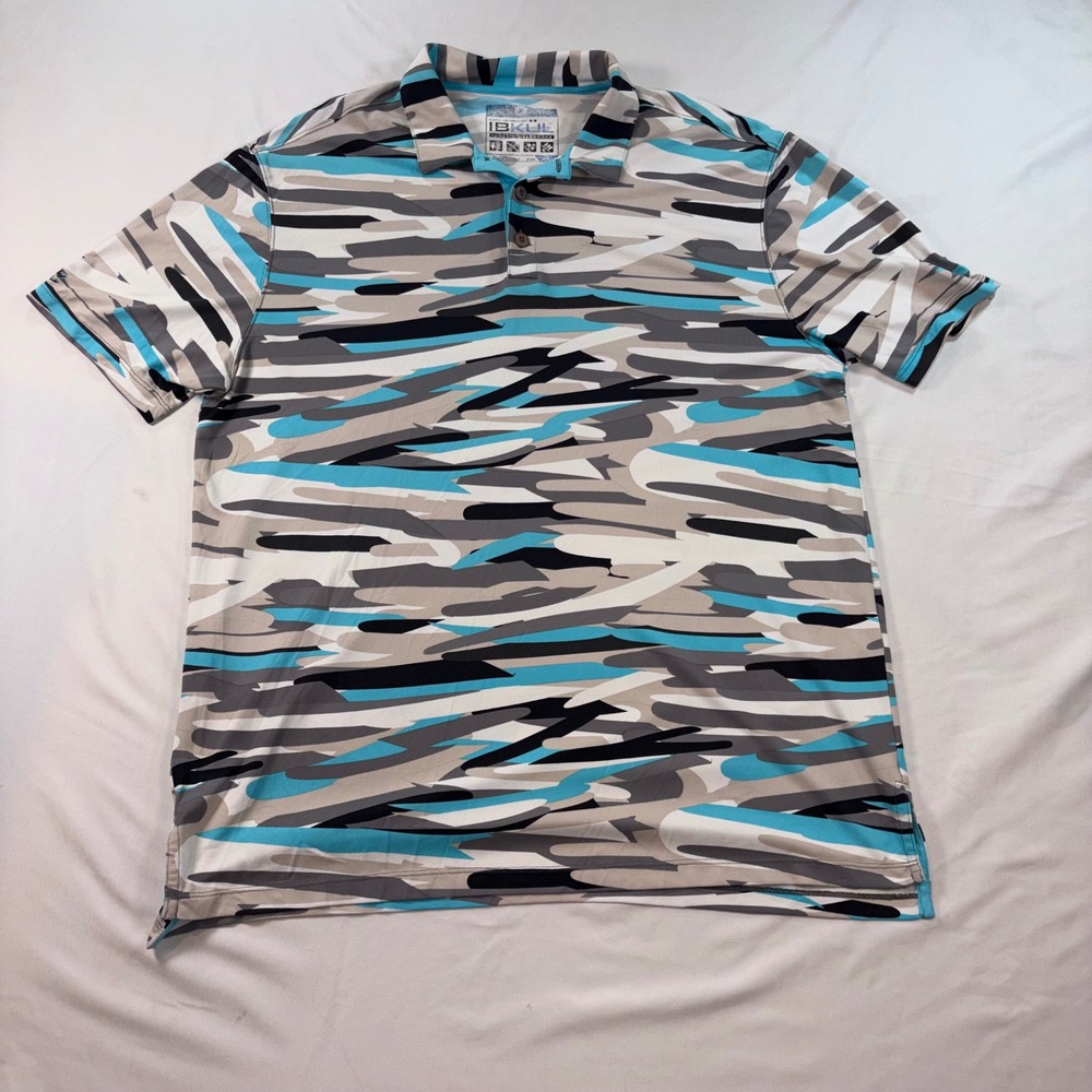 IBKUL Mens IceFil Performance Polo Shirt Abstract‎ Camo Blue Grey Large